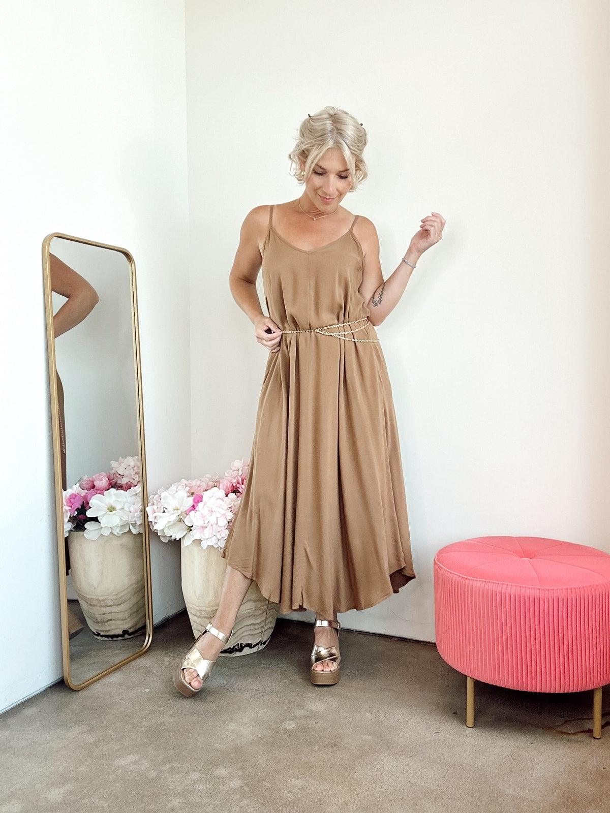 Emme Cami Midi Dress Deep Camel