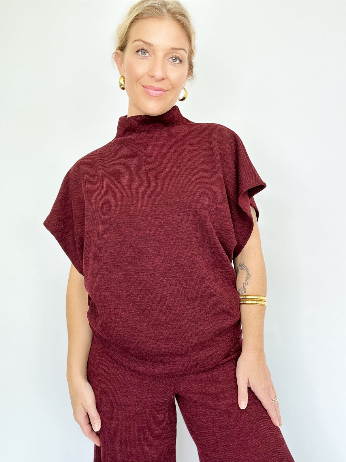 Evie Dolman Sleeve Top &amp; Pants Set Burgundy