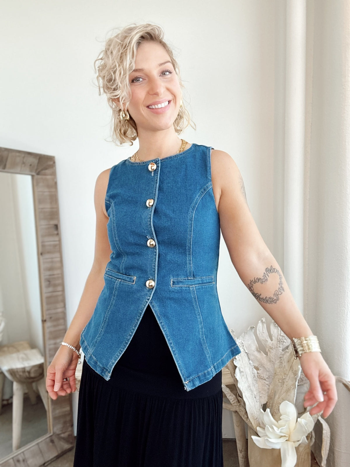 Dede Button Down Denim Vest