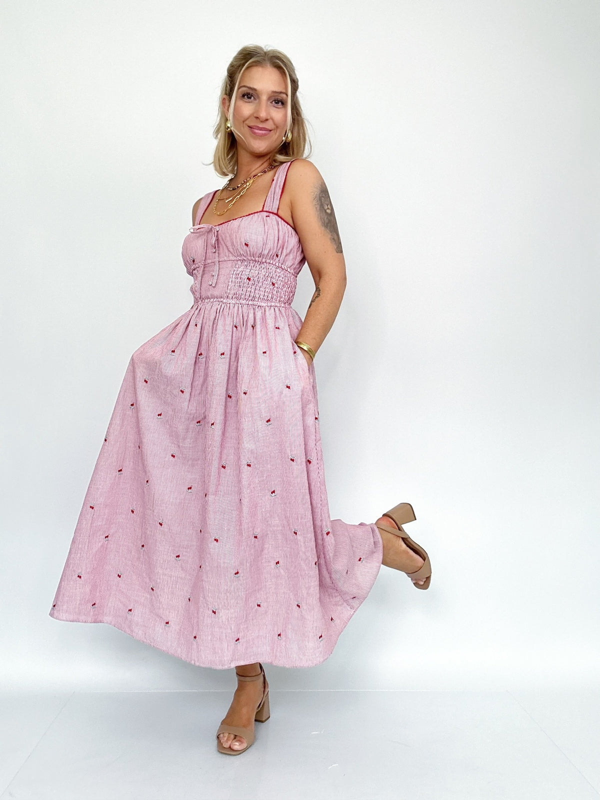 Colleen Stripe &amp; Flower Midi Dress