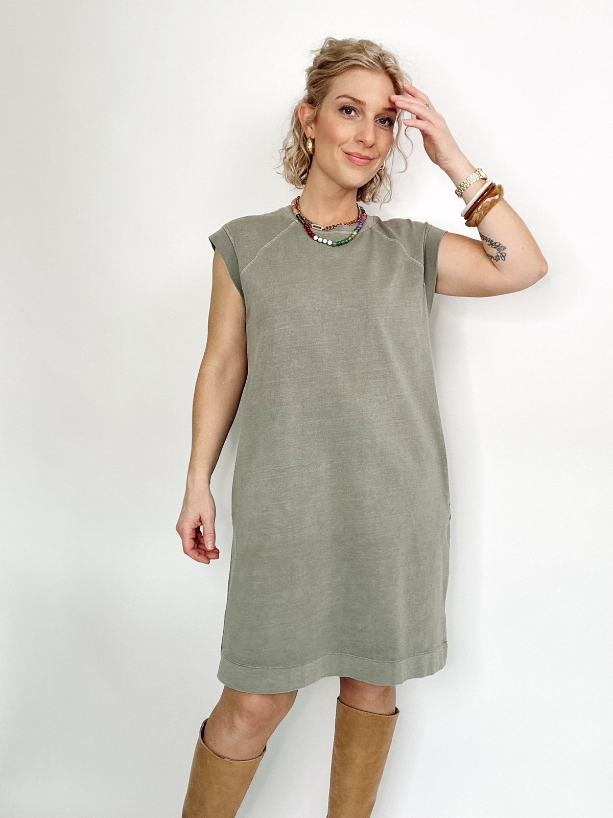 Coralee Capped Sleeve Jersey Dress