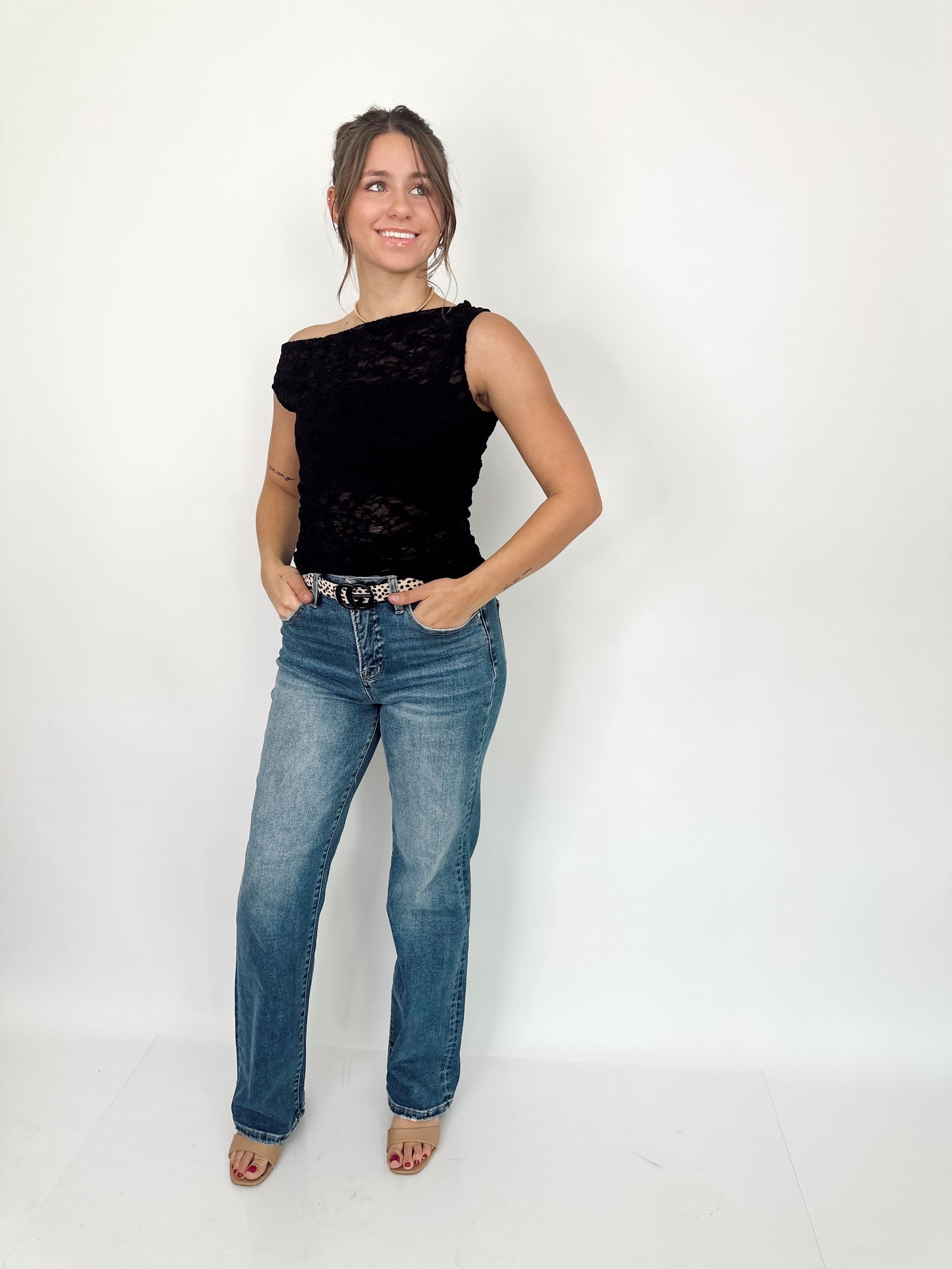 Jenny One Shoulder Ruched Lace Top