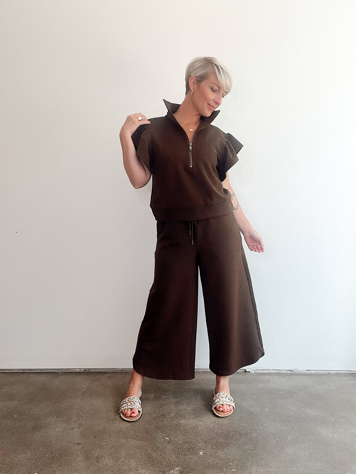 Sasha 2 PC Pant Set, Brown