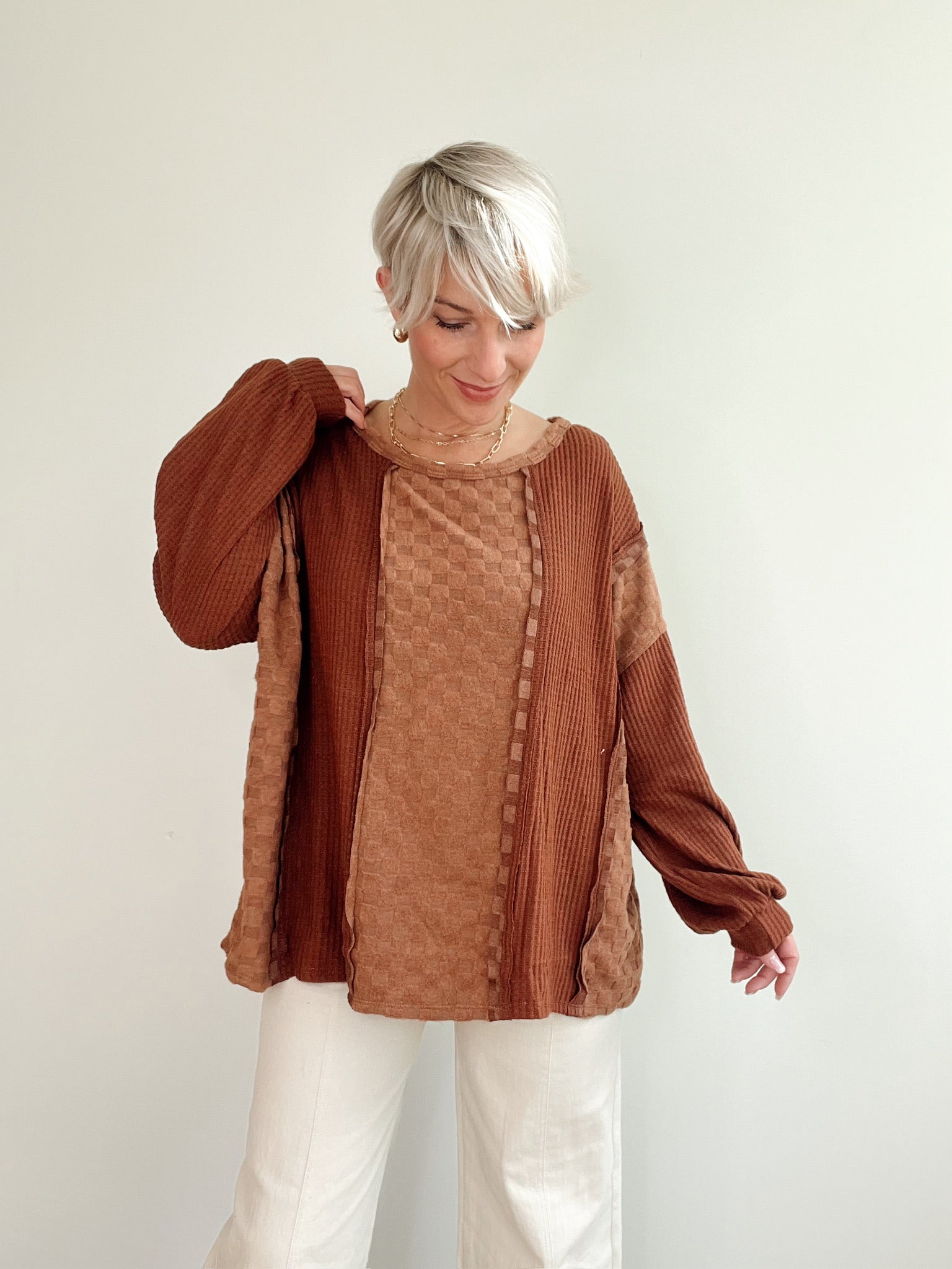 Melodie Mixed Top Brown