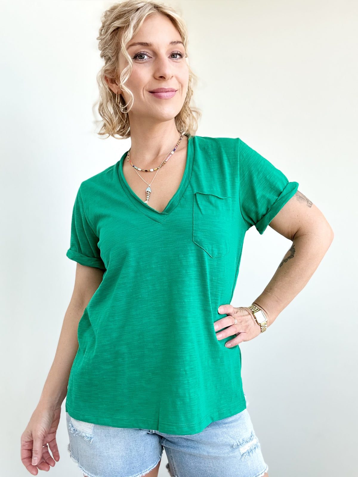 Sydney V-neck Short Sleeve Top Green