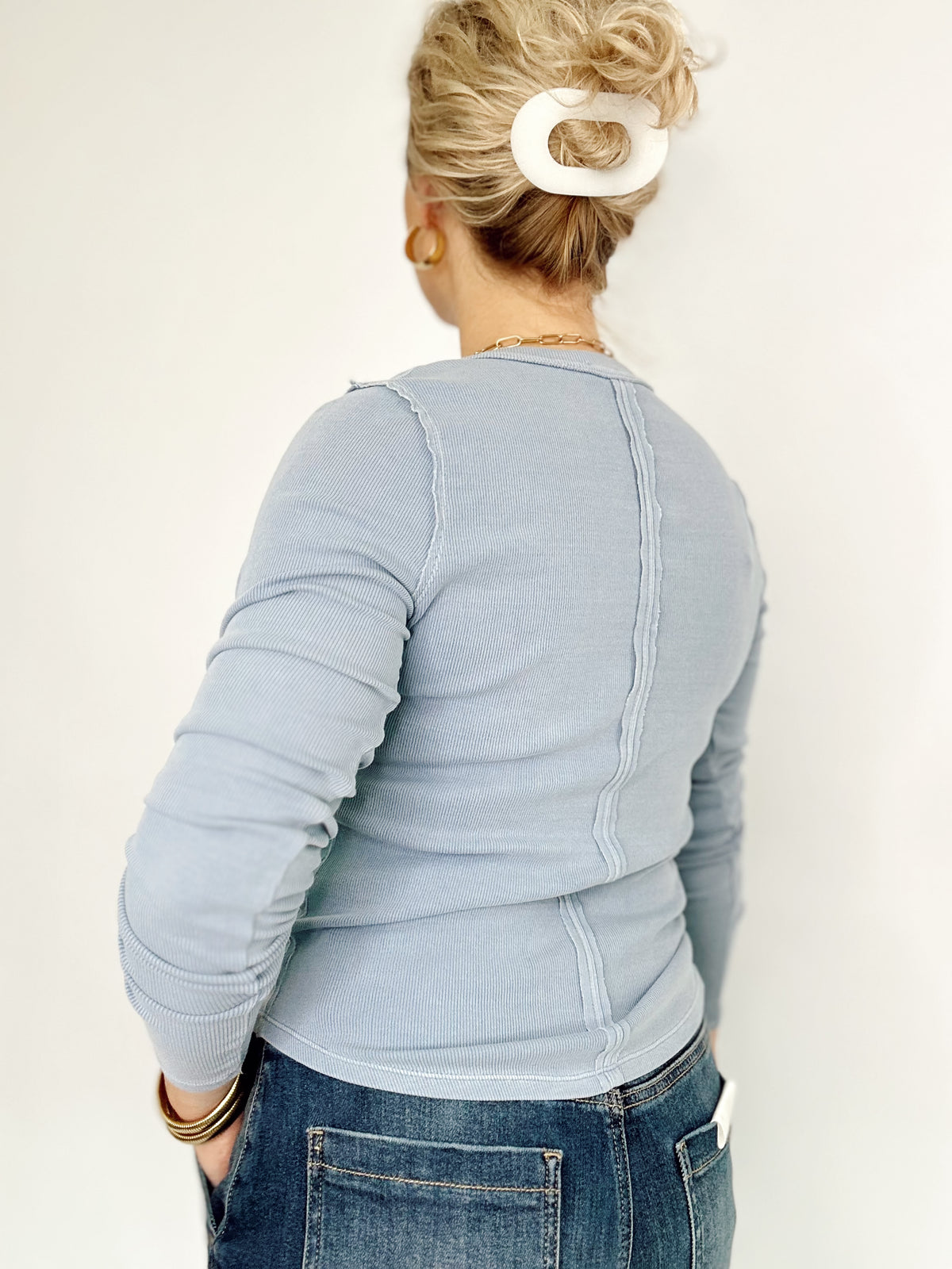Tara Henley Long Sleeve Top Dusty Blue