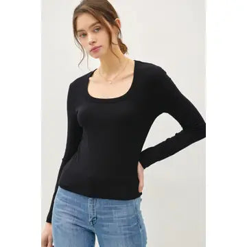 Betty Basic Scoop Neck Long Sleeve Top Black