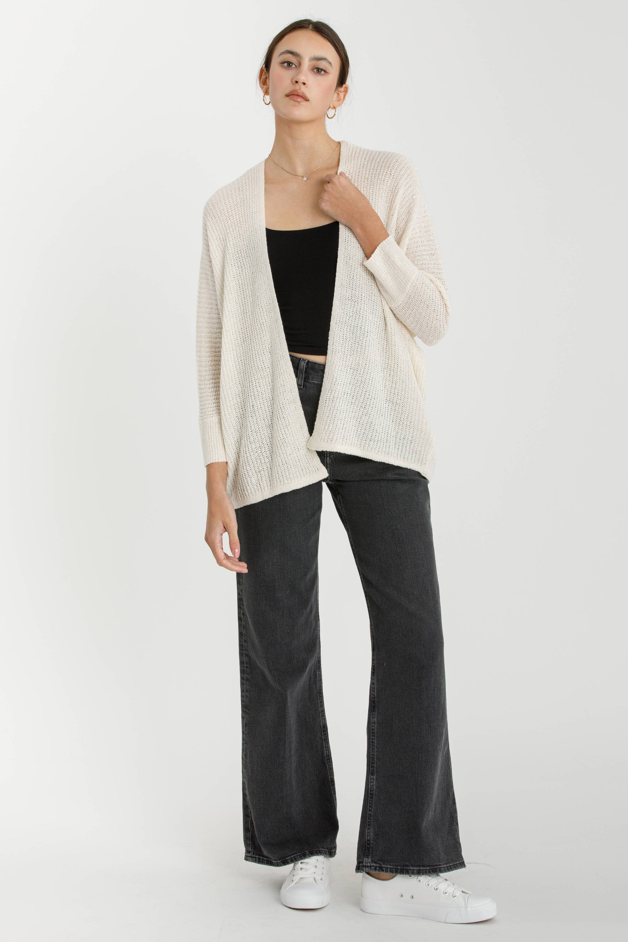 Kamie Dolman Sleeve Open Front Cardigan Ivory