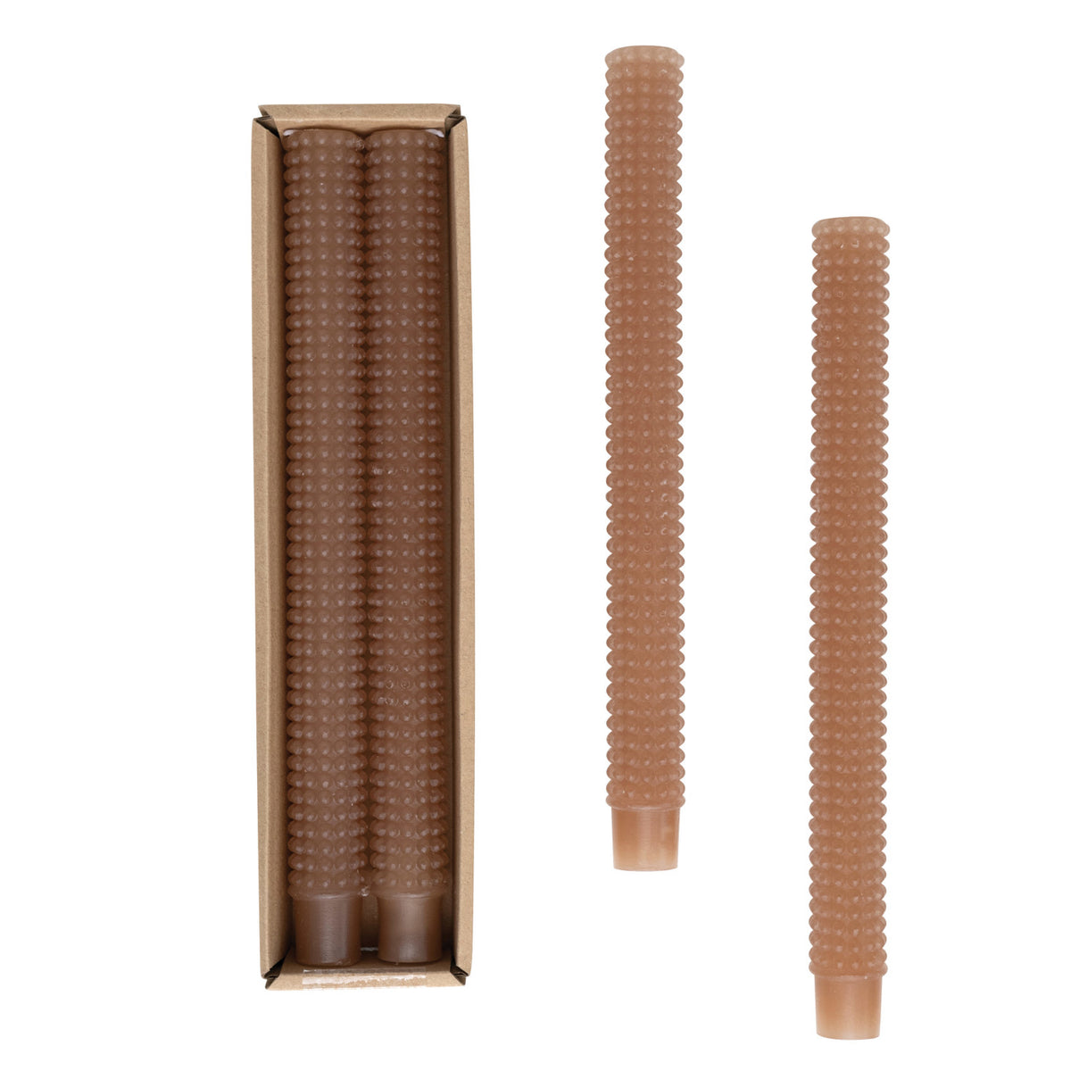 10&quot;H Unscented Hobnail Taper Candles (2) Brown