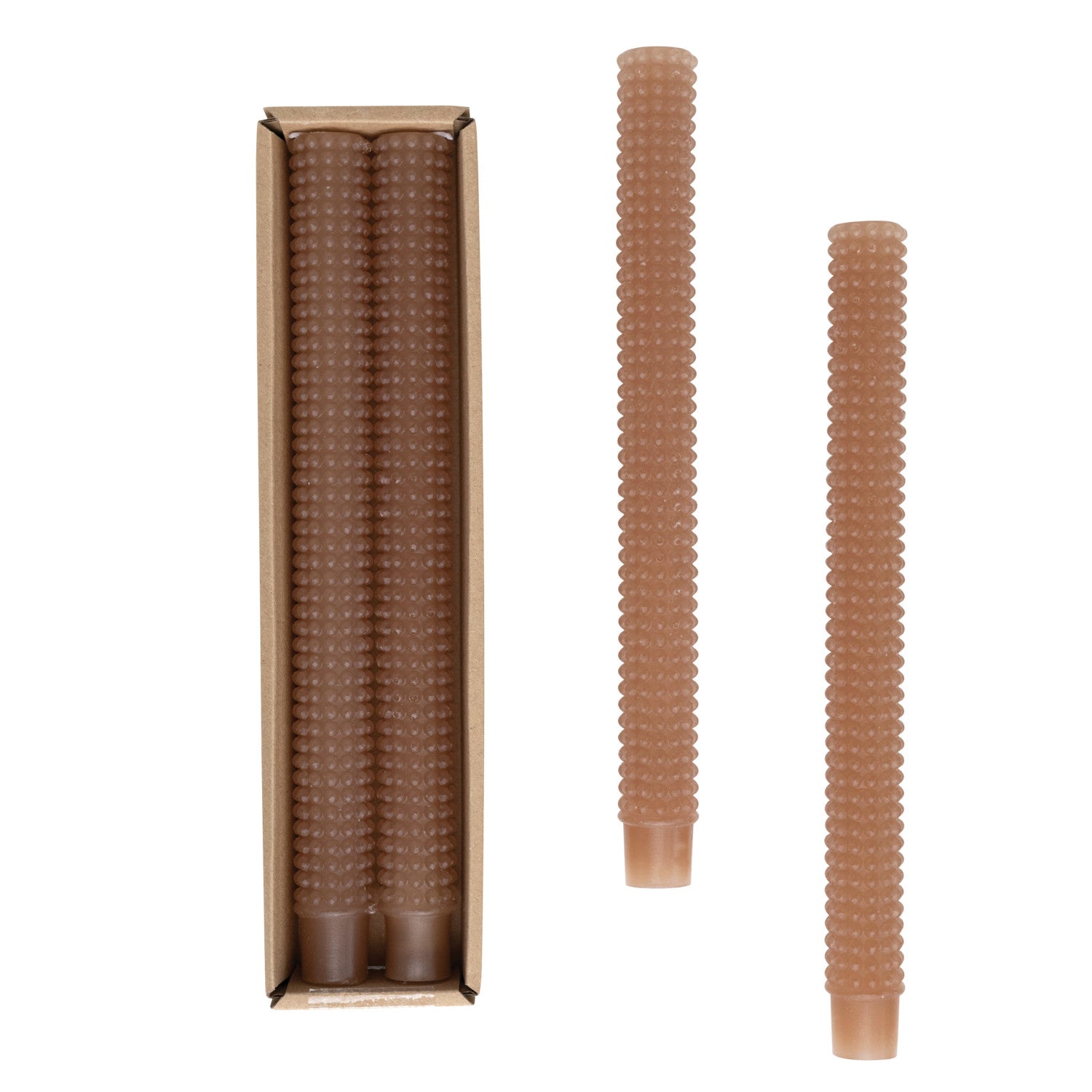 10"H Unscented Hobnail Taper Candles (2) Brown