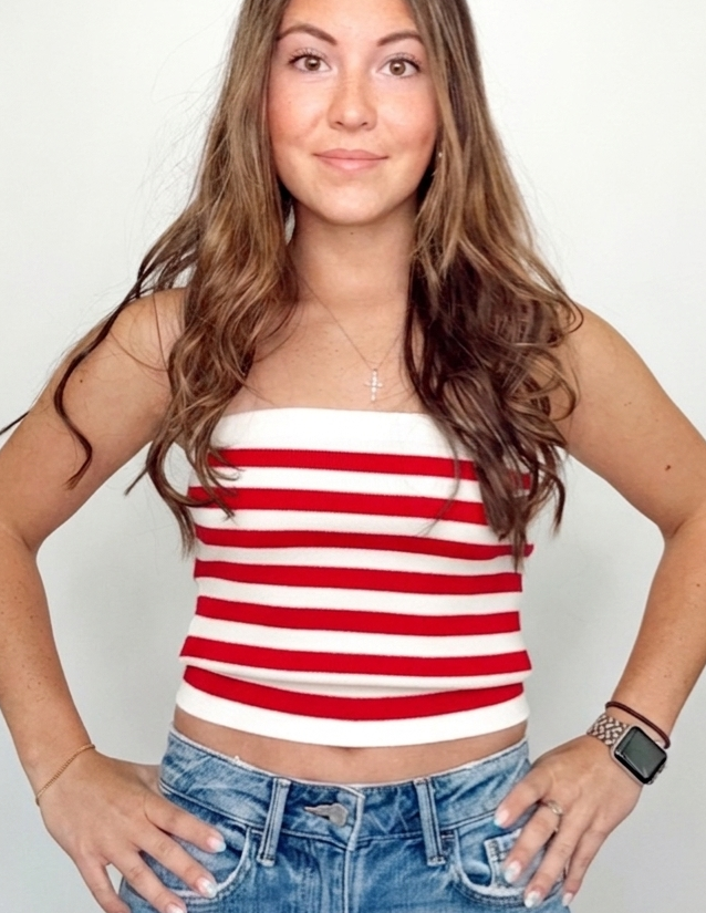 Avery Striped Tube Top Red/Ivory