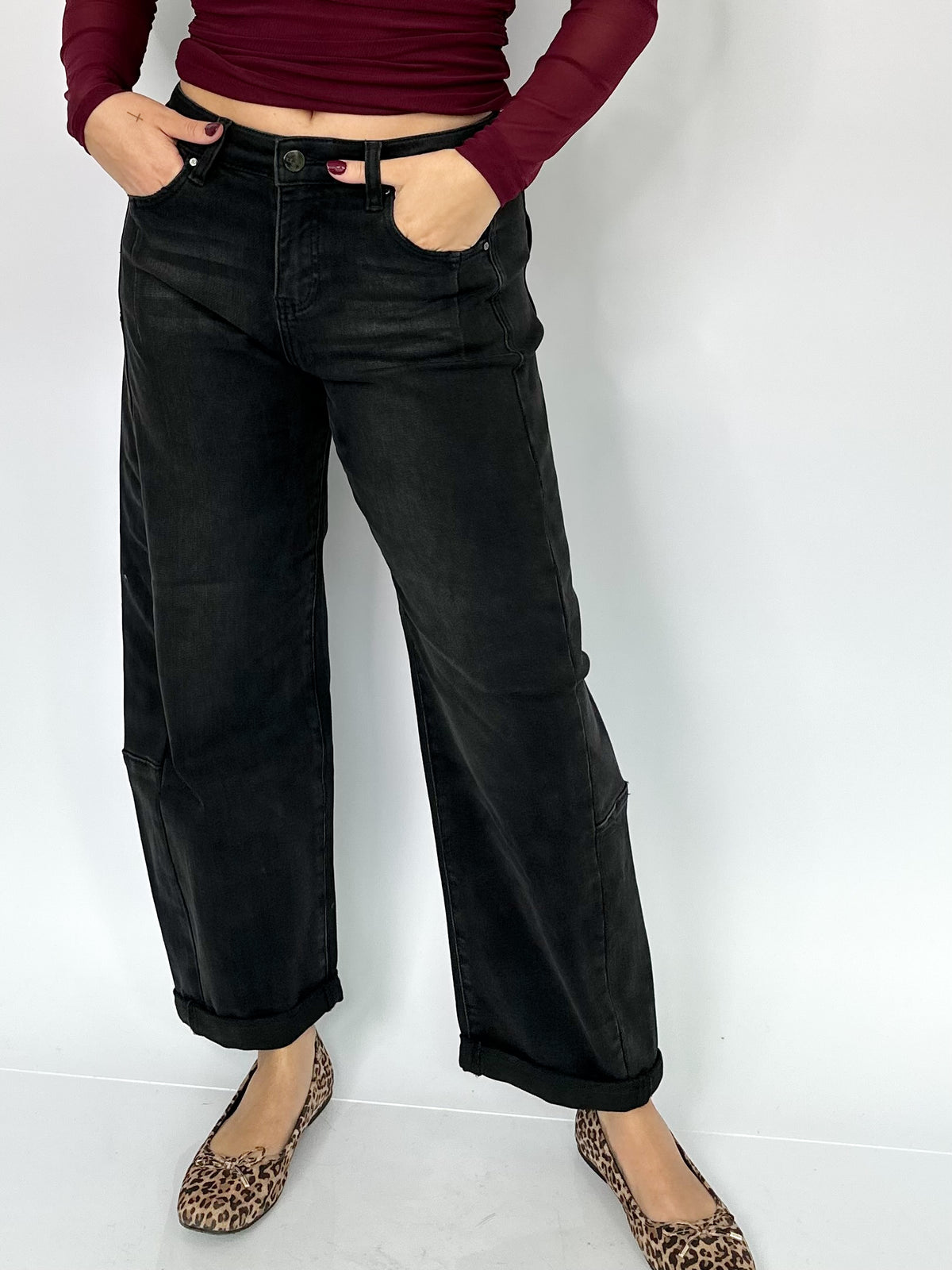 Adalee High Rise Crop Barrel Cuffed Hem Jeans