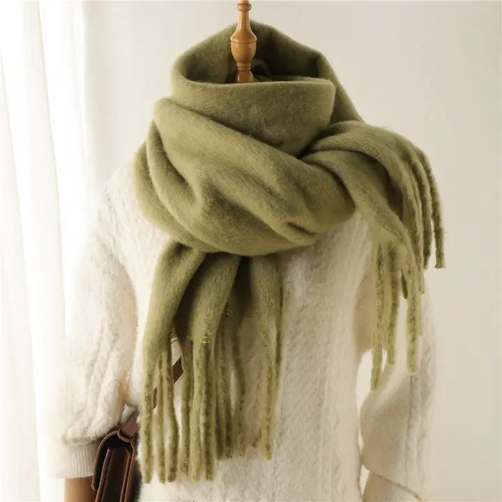 Mohair Tassel Scarf/Shawl Army Green