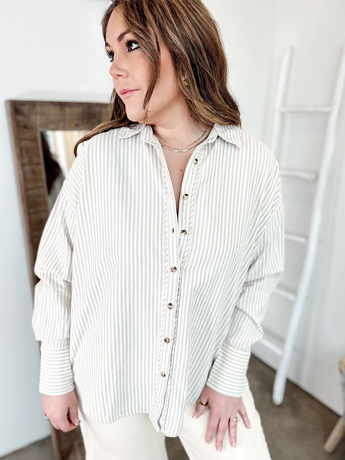 Kate Oversized Stripe Shirt Natural