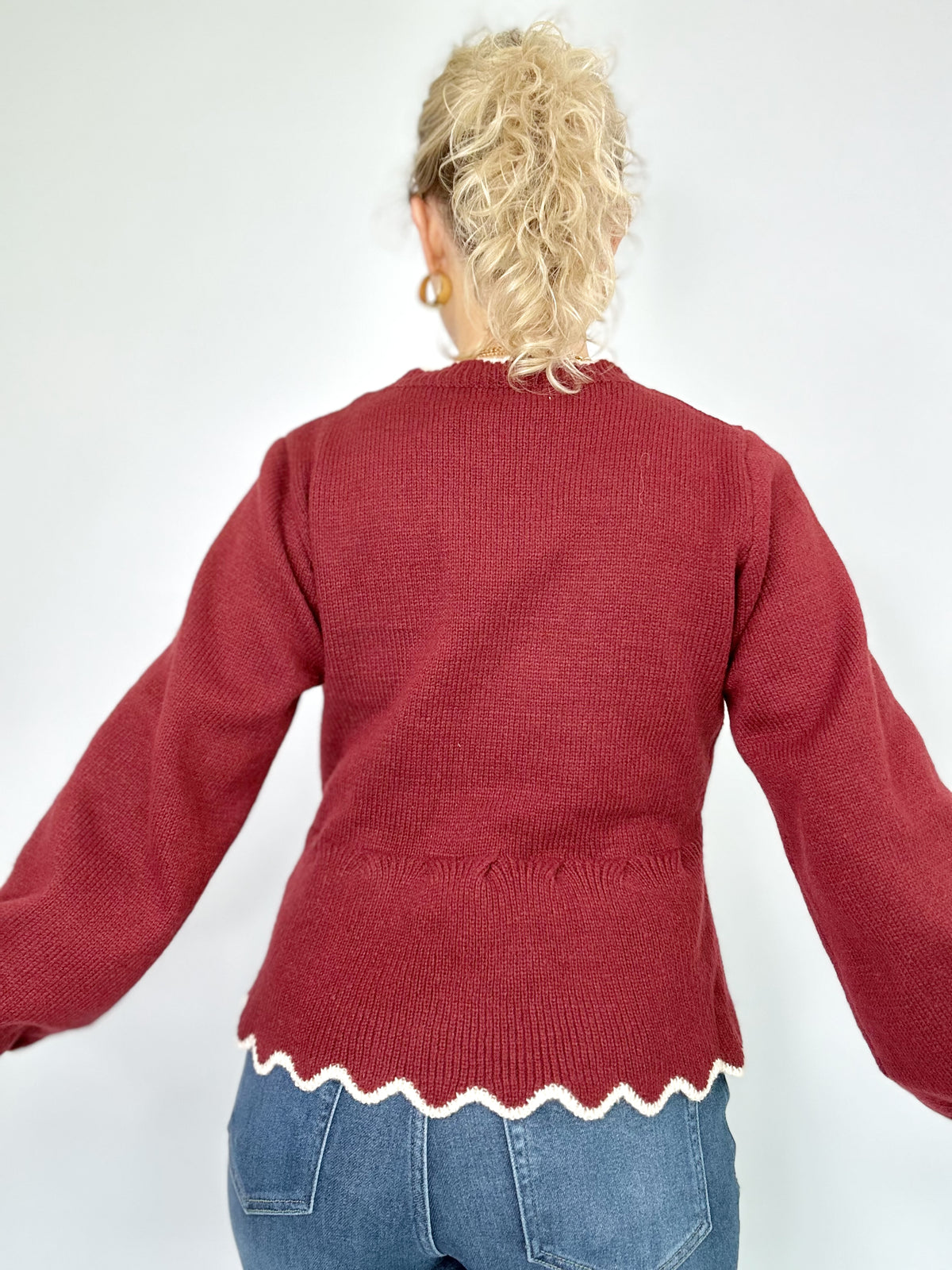 Eden Scalloped Peplum Sweater Merlot