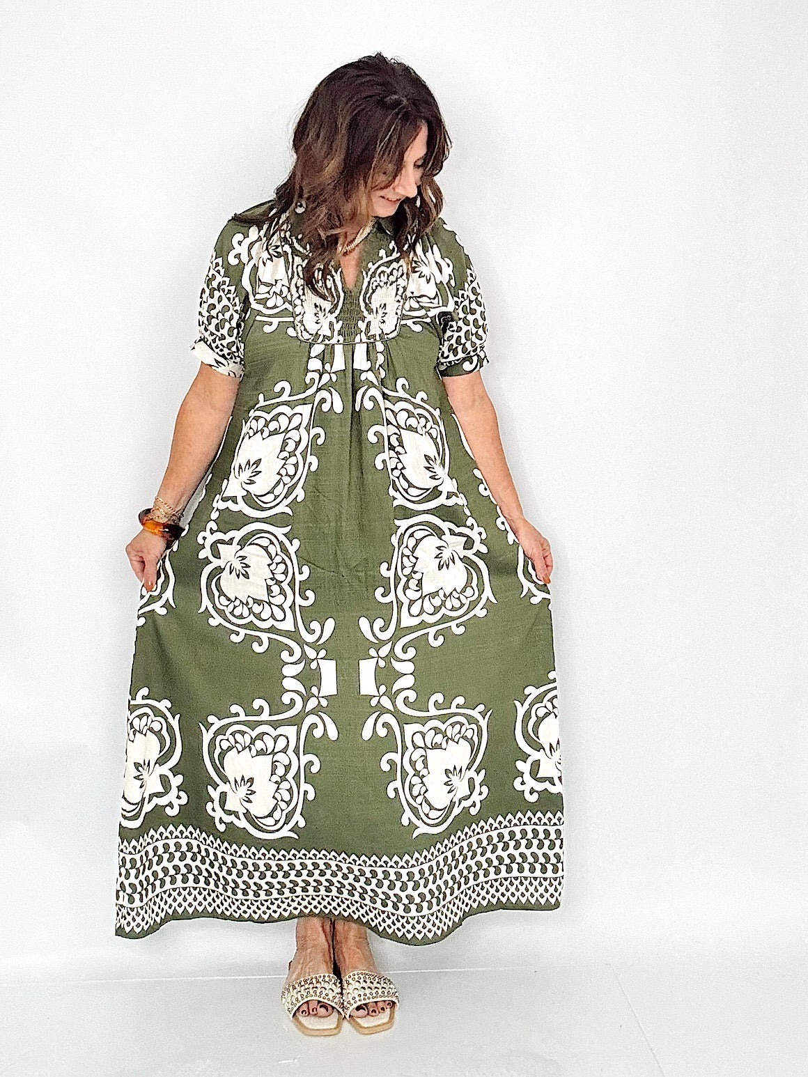 Trina Print Puff Sleeve Midi Dress