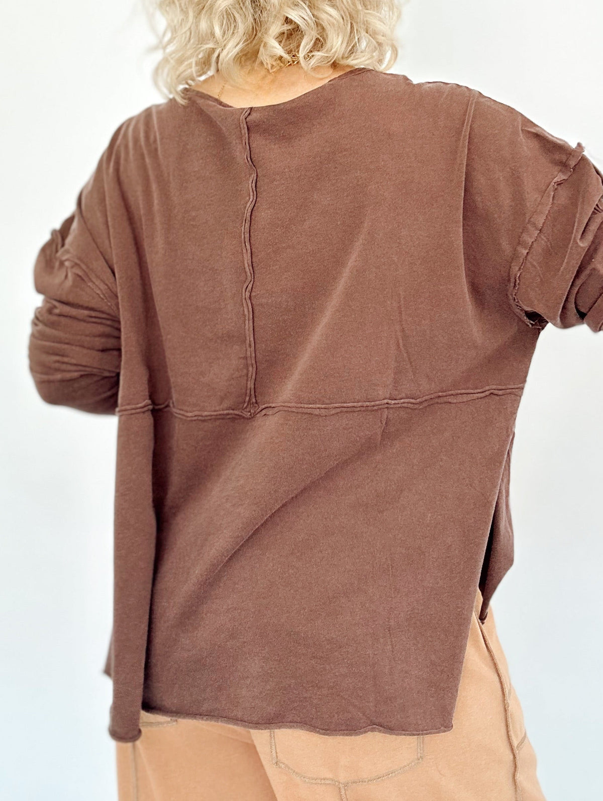 Nadia Oversized Henley Top Dark Brown