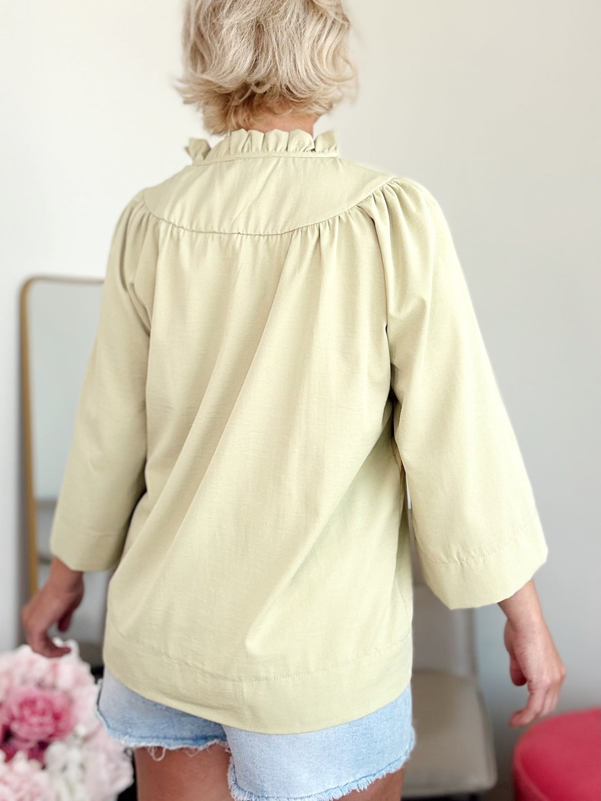 Tina Ruffled Neck Blouse Grass