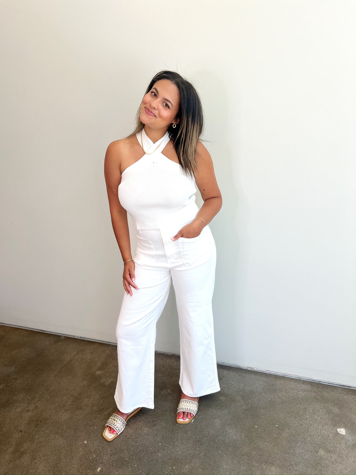 Lulu Knit Halter Top, White