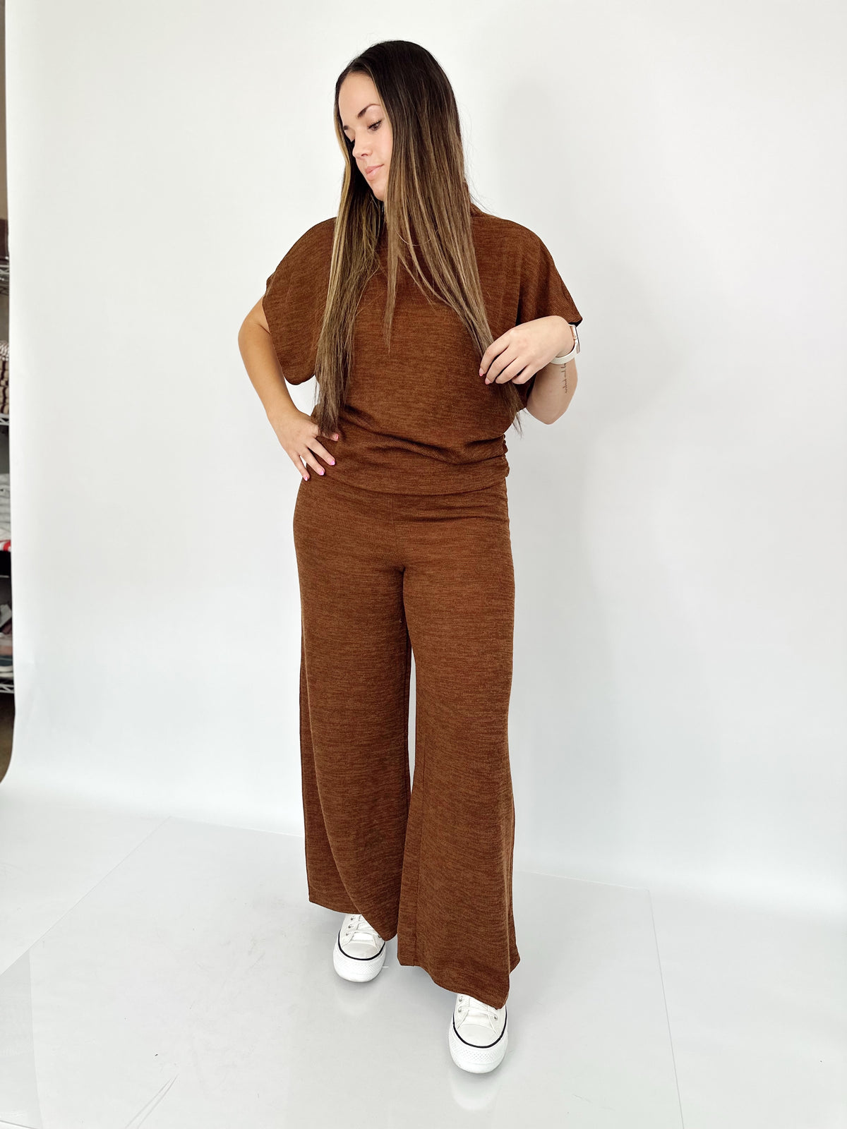 Evie Dolman Sleeve Top &amp; Pants Set Brown