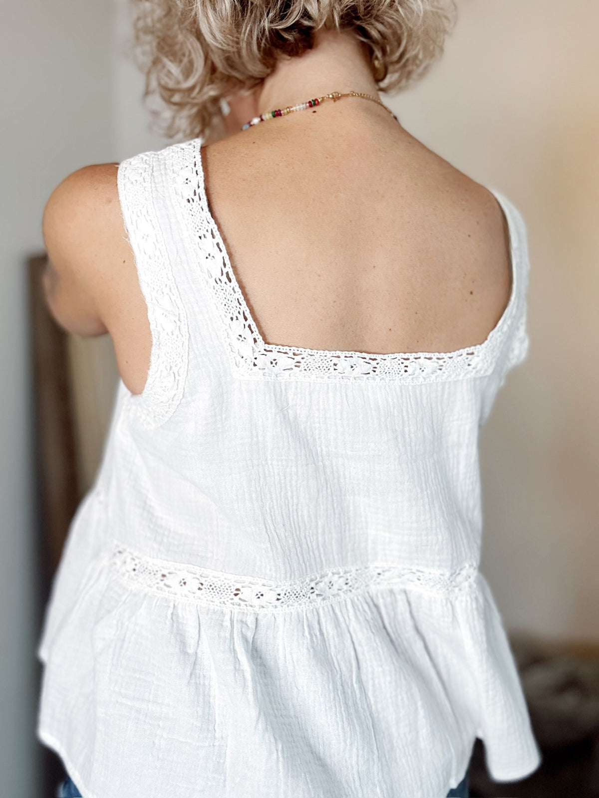 Hillary Floral Square Neck Tank Off White