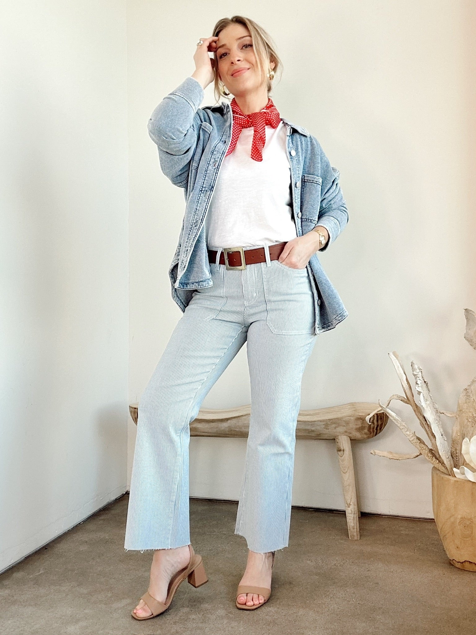 Jen High Rise Crop Bootcut Stripe Jeans