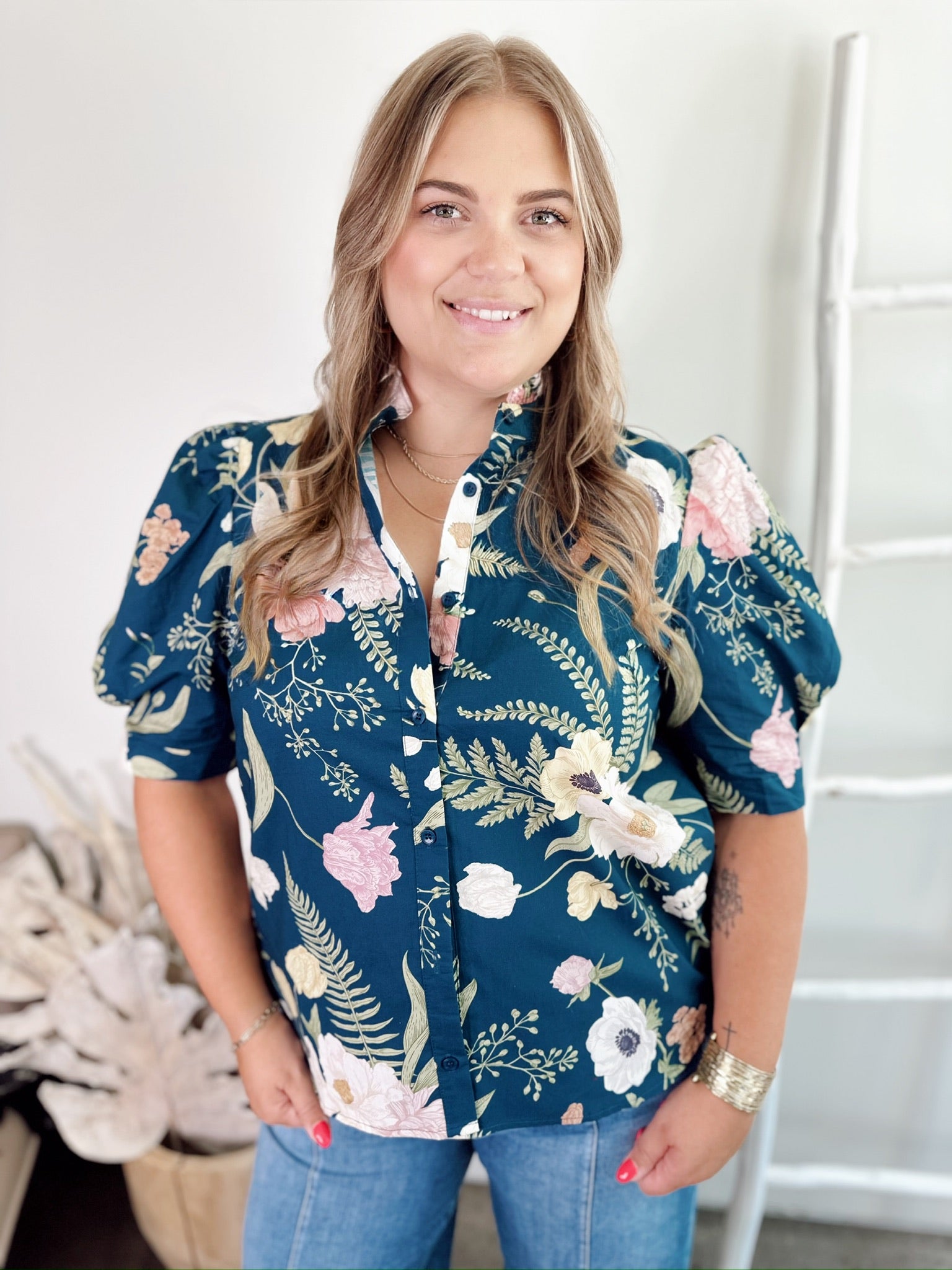 Tracy Floral Blouse Teal