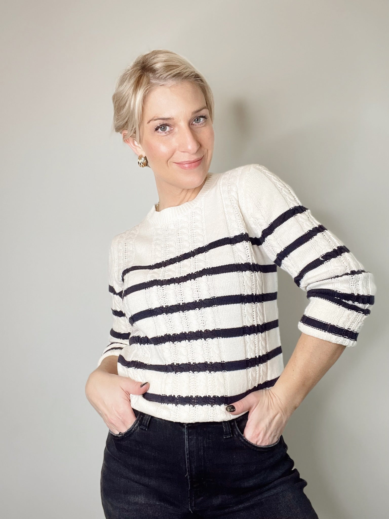 Stevie Classic  Cable Knit Striped Sweater