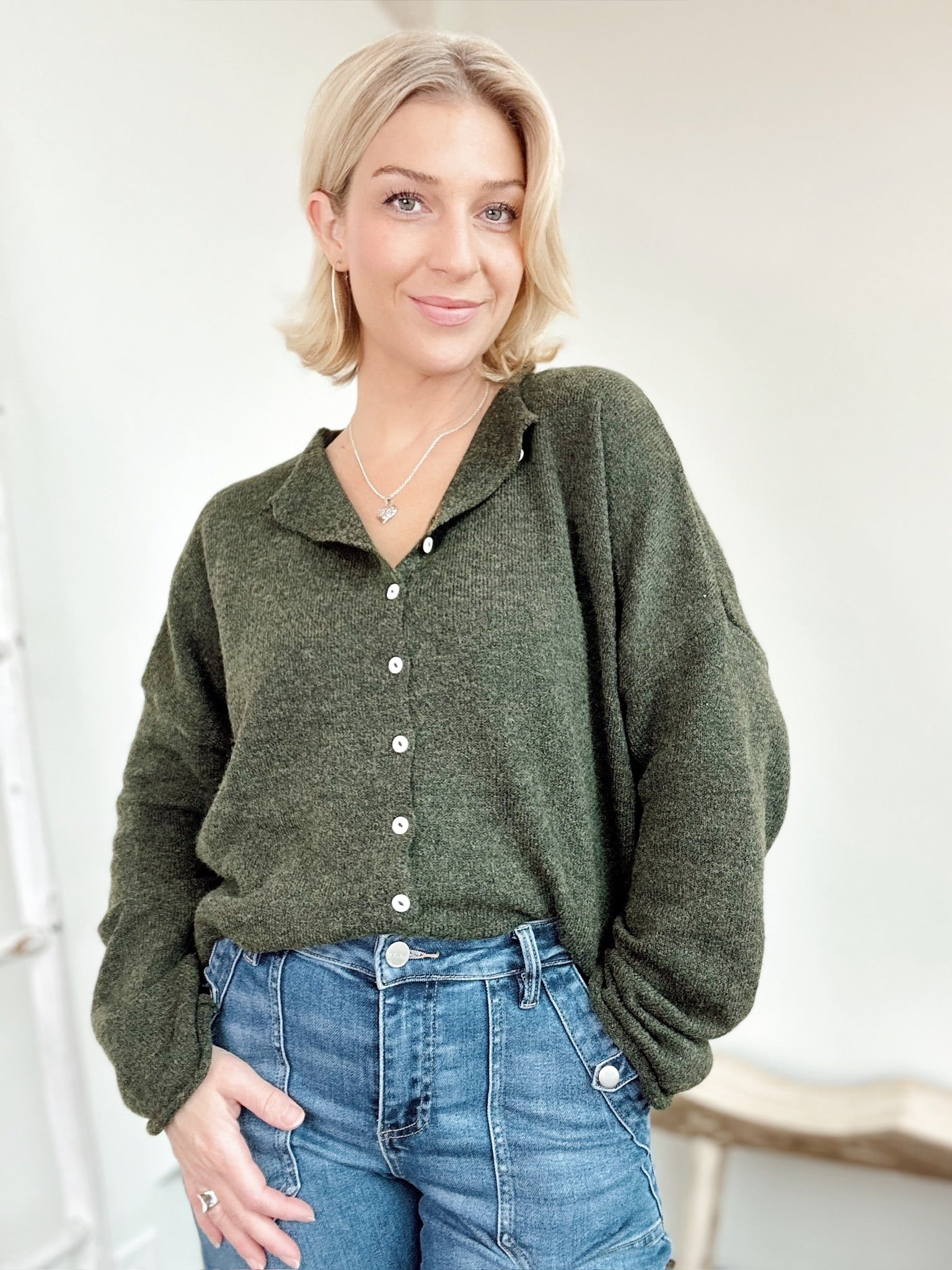 Piper Button Up Cardigan Hunter Green