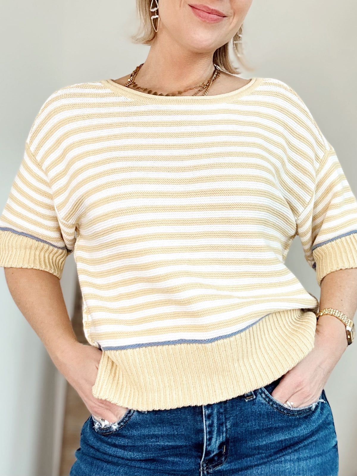 Teddy Stripe Sweater Butter Yellow