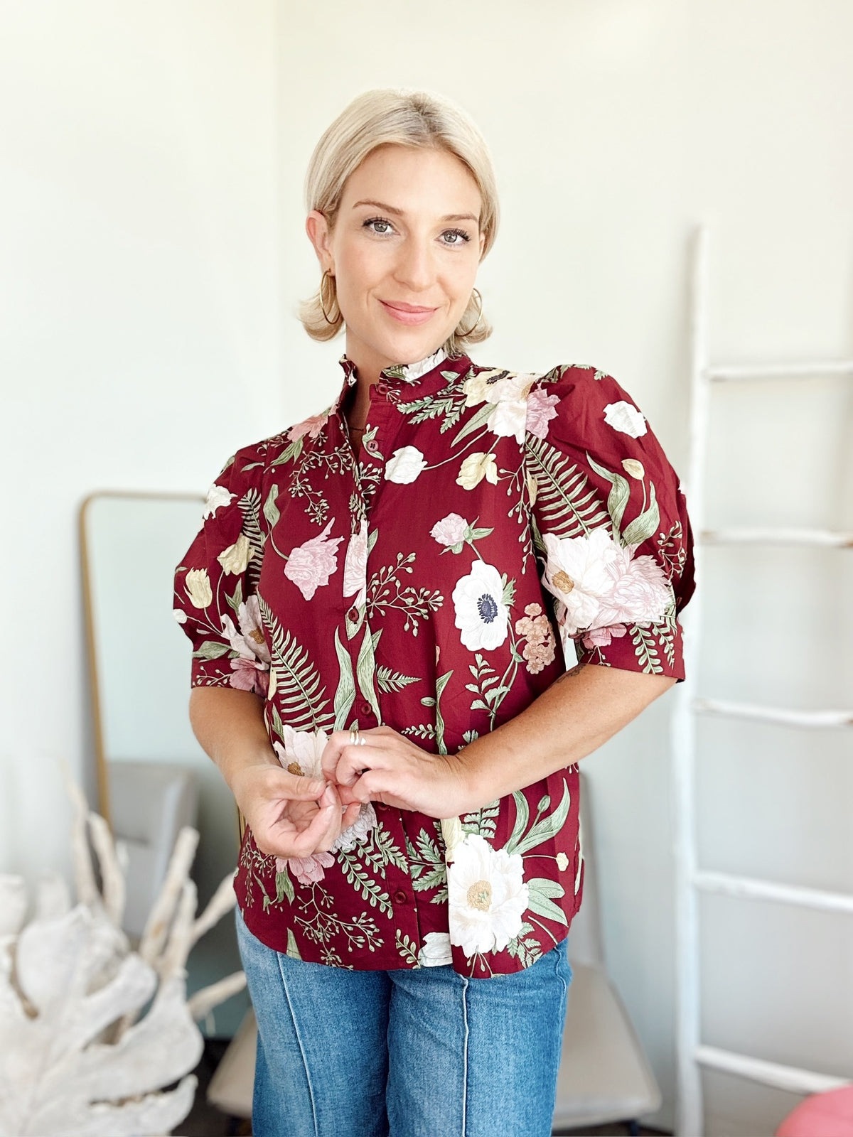 Tracy Floral Blouse Merlot