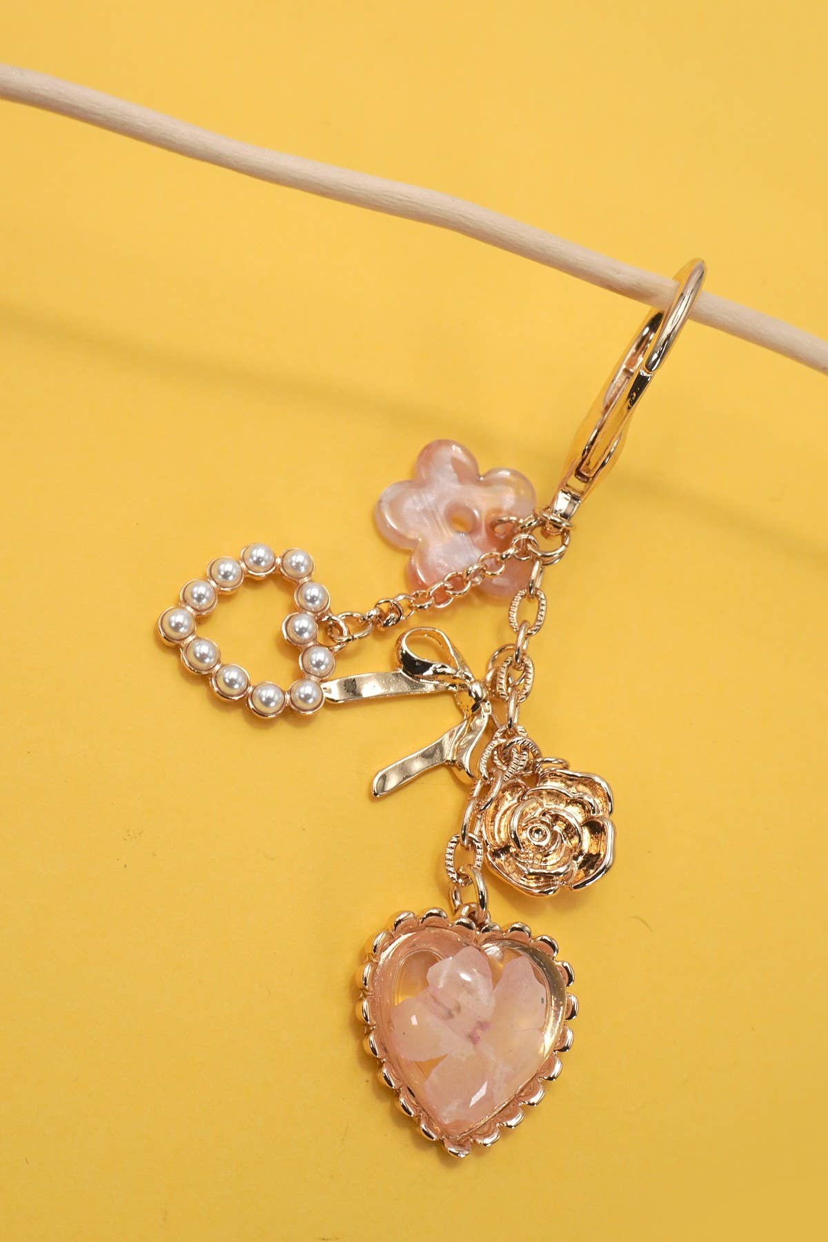 Flower Bow Heart Bag Charm
