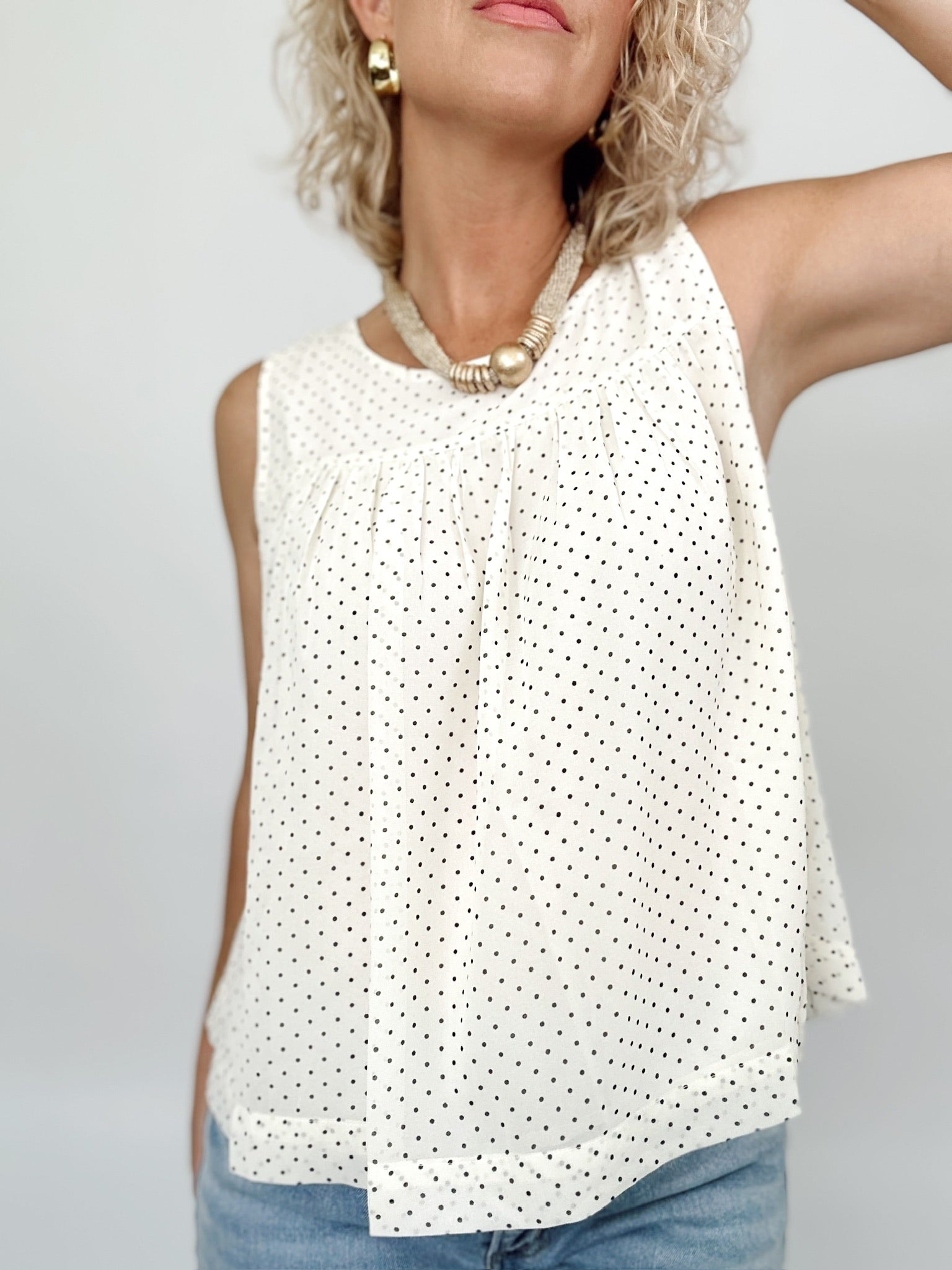 Kelsey Polka Dot Babydoll Top Cream