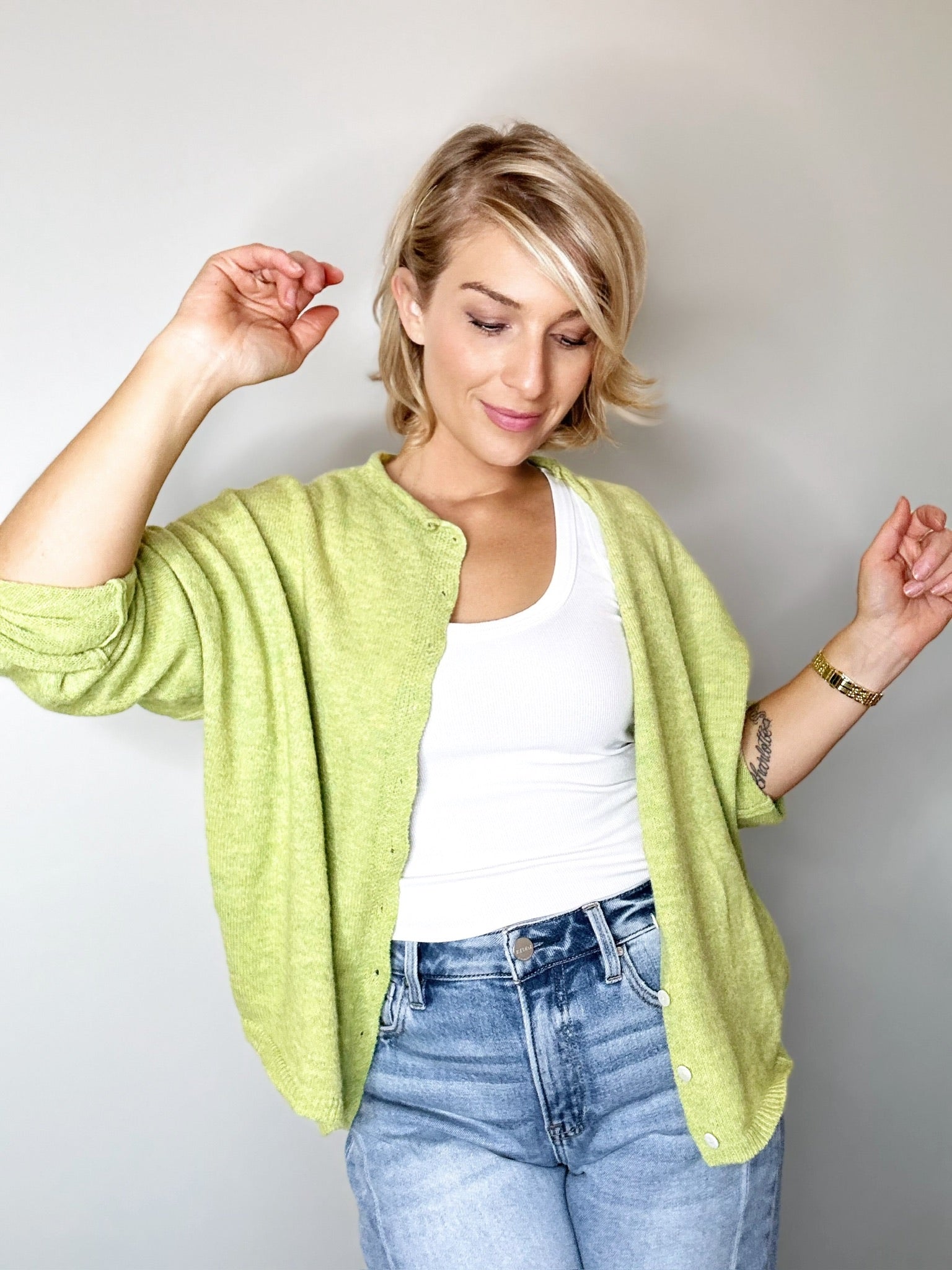 Piper Button Up Cardigan Lemongrass