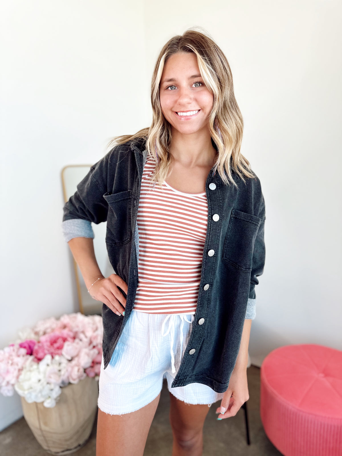 Harper Fleece Oversized Shacket Charcoal