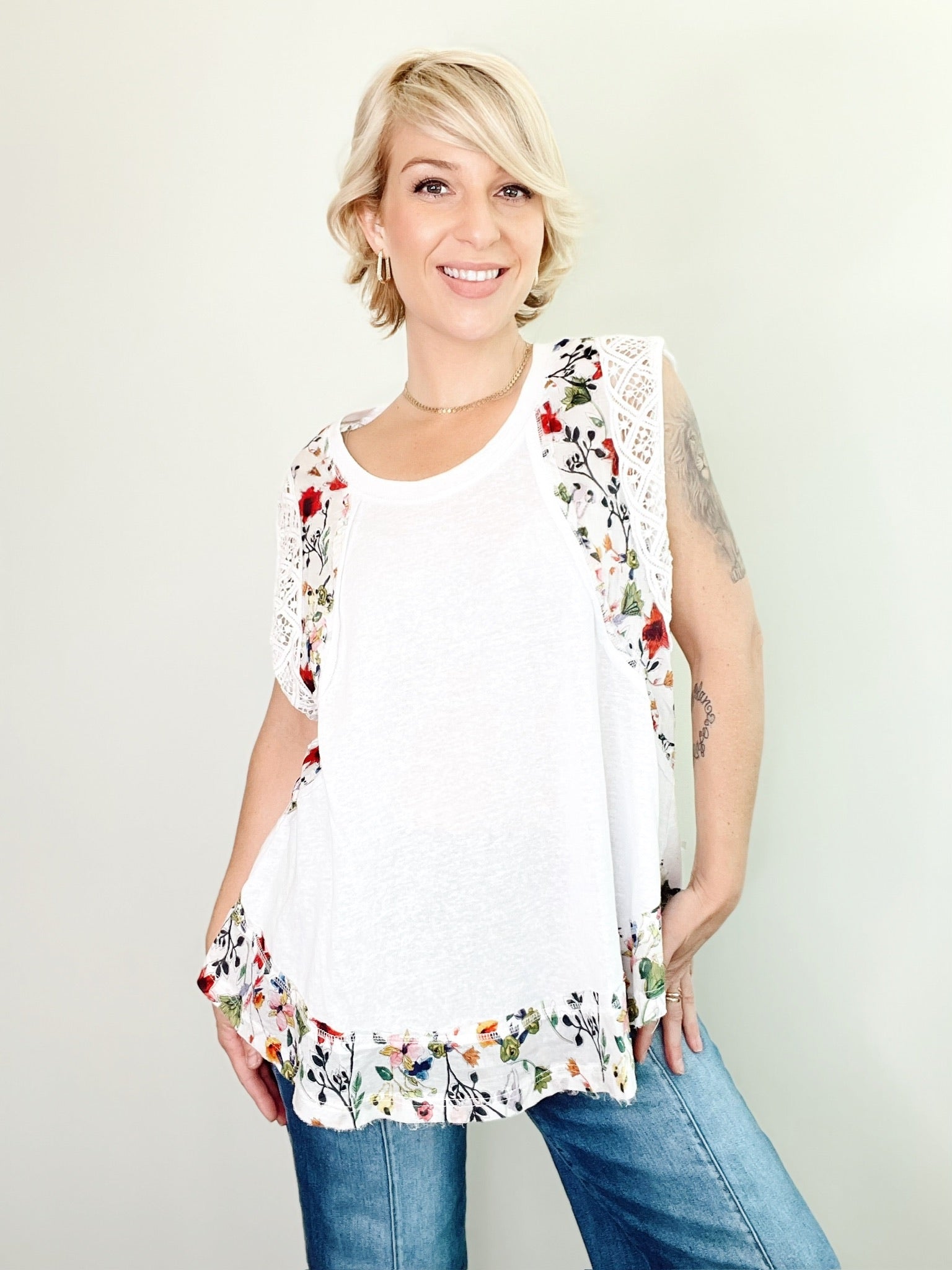 Roxanne Floral Top Off White