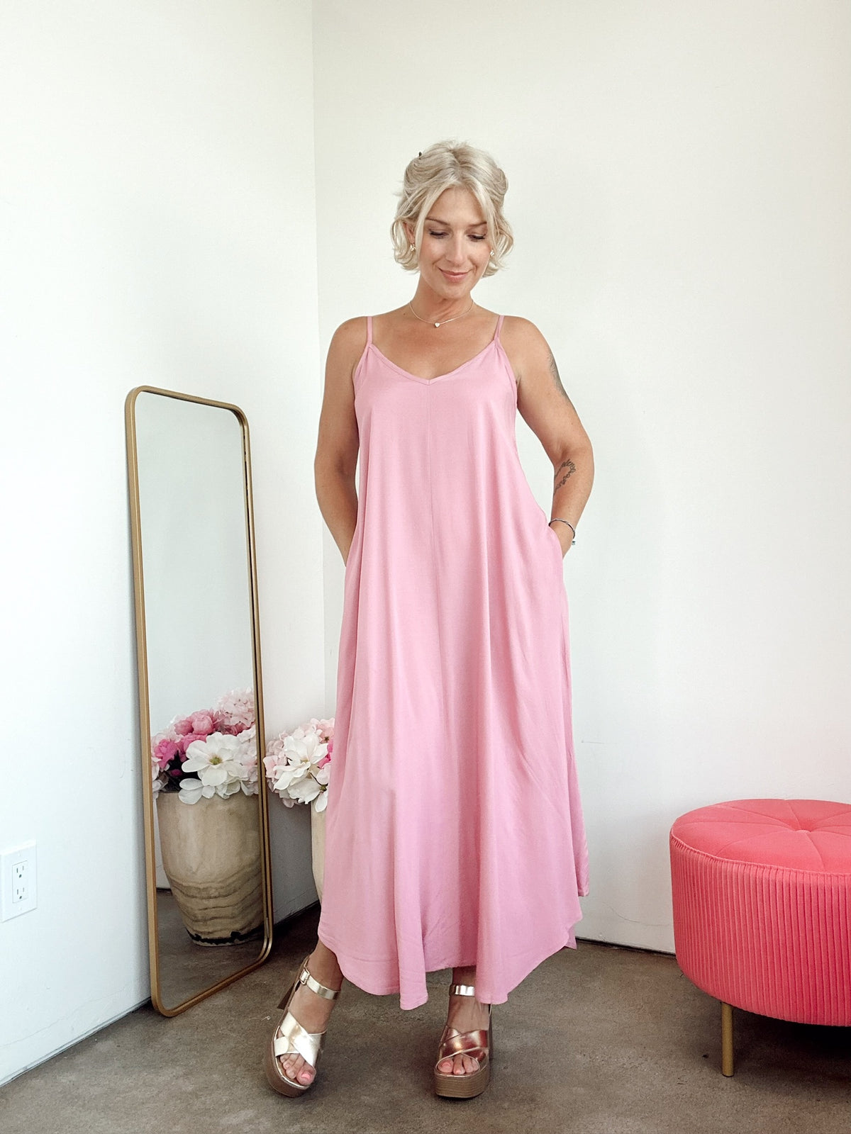 Emme Cami Midi Dress Lt. Rose