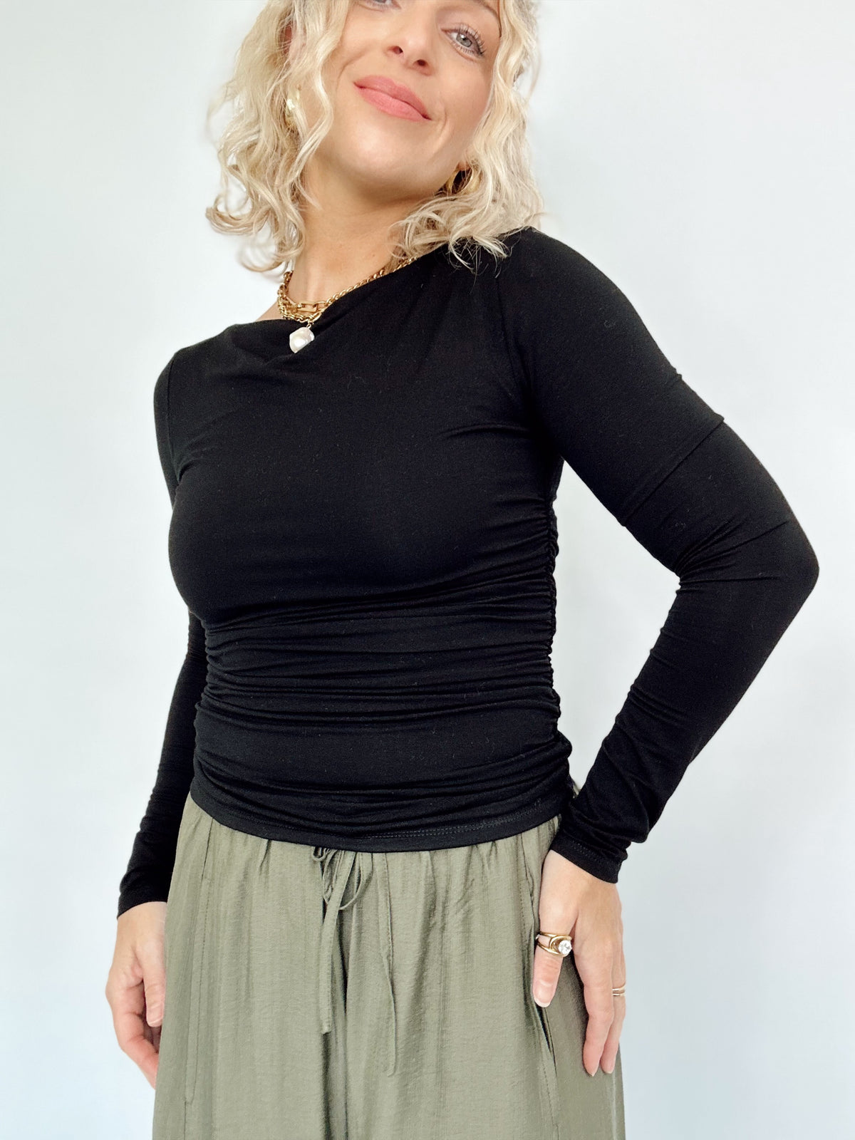 Remi Boat Neck Long Sleeve Top Black