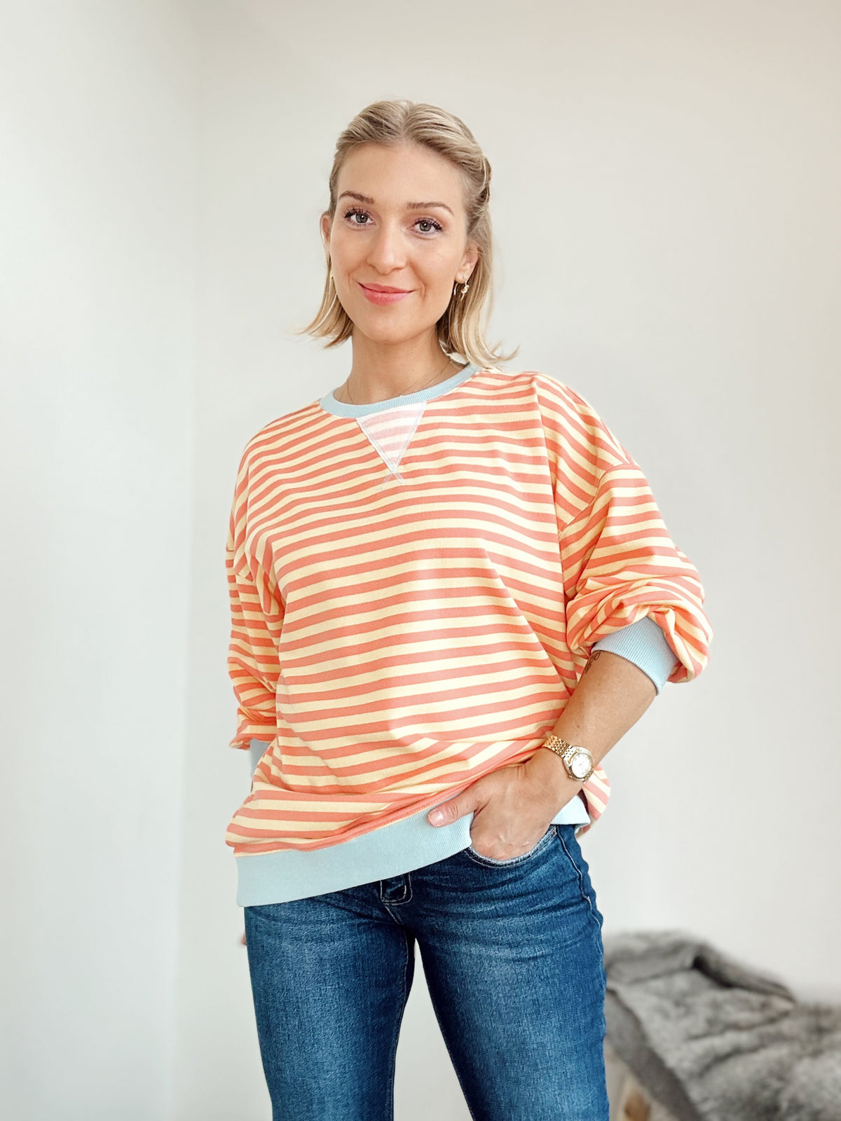 Kodi Striped Sweatshirt Coral/Yellow