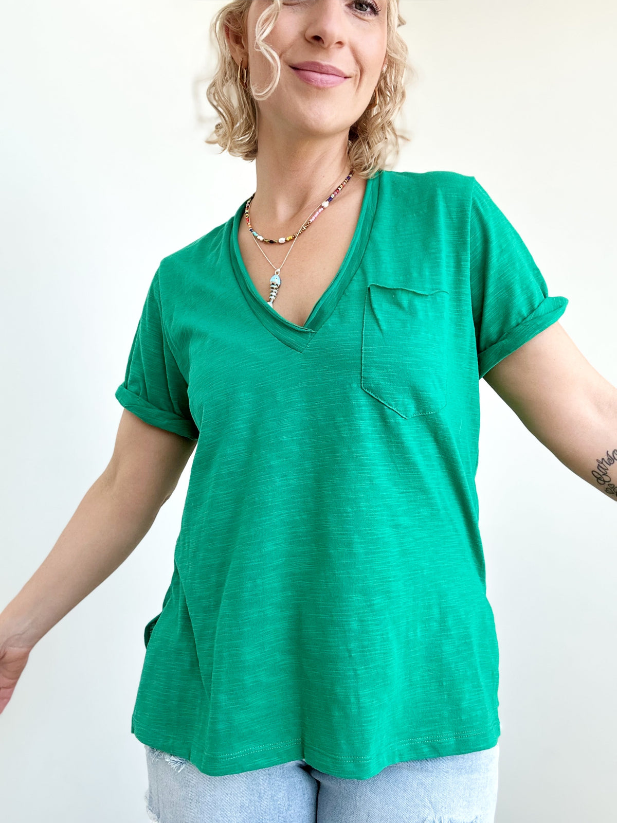 Sydney V-neck Short Sleeve Top Green