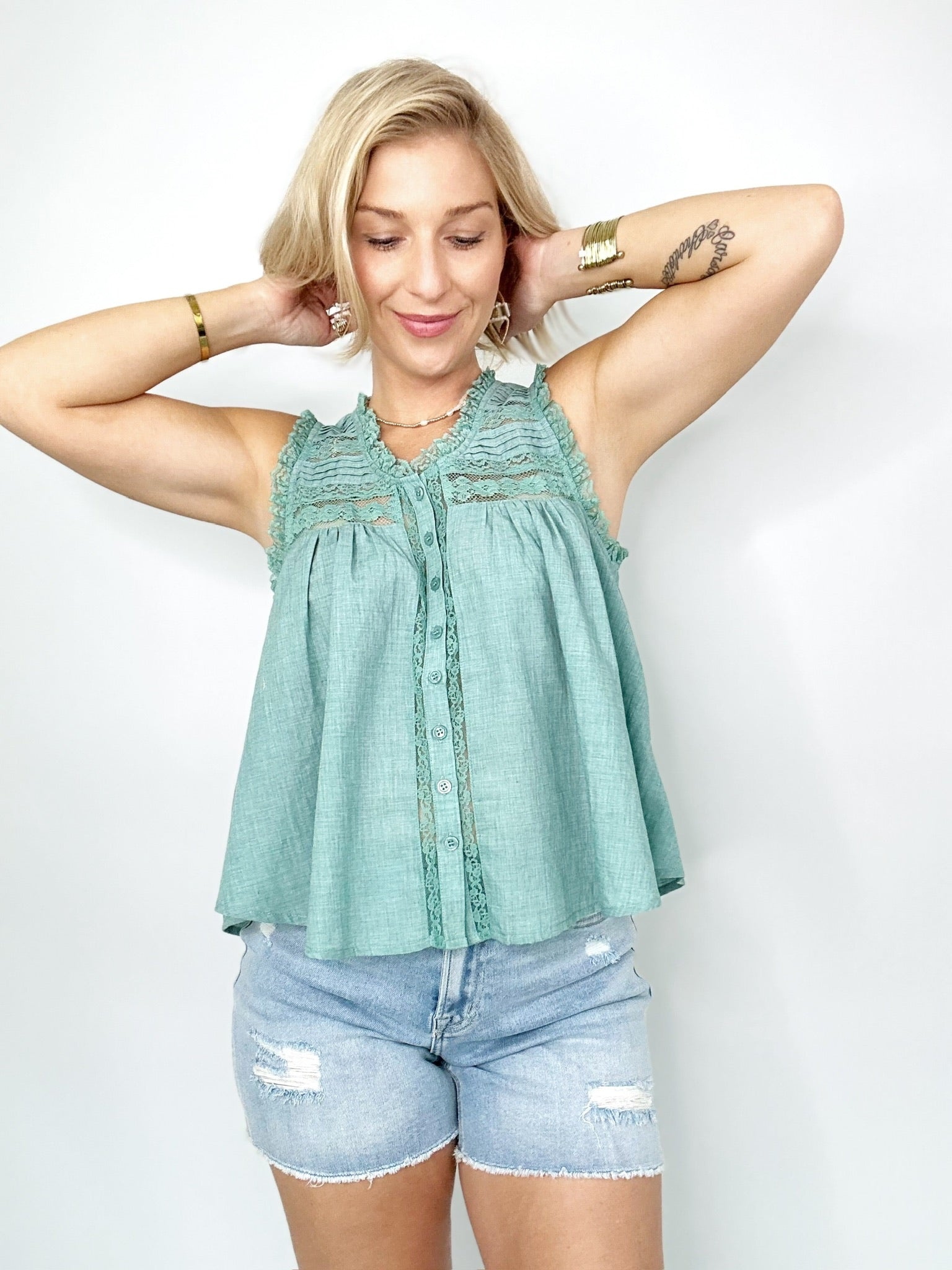 Blaire Boho Lace Ruffle Blouse Teal