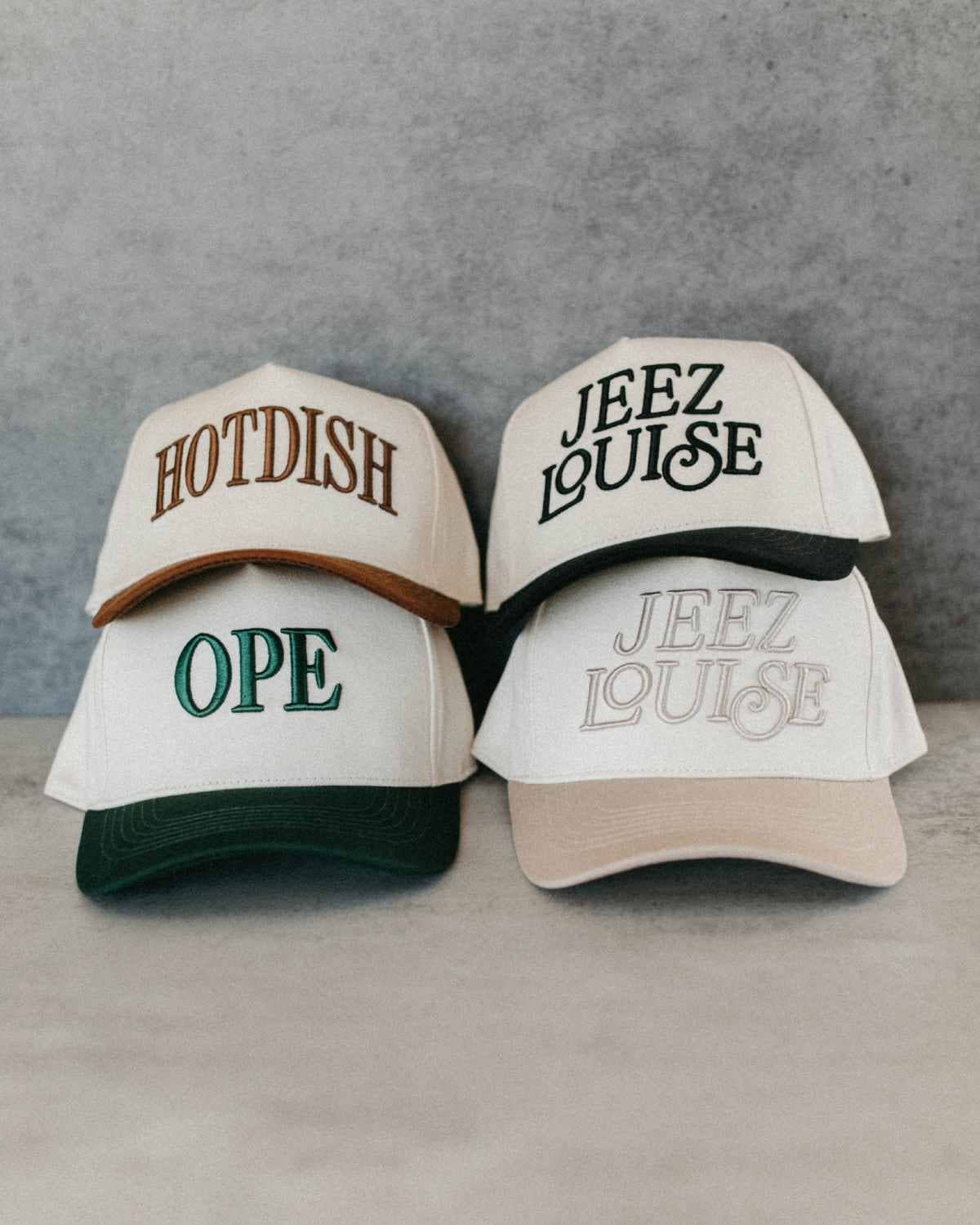 Jeez Louise Trucker Hat Khaki/Cream