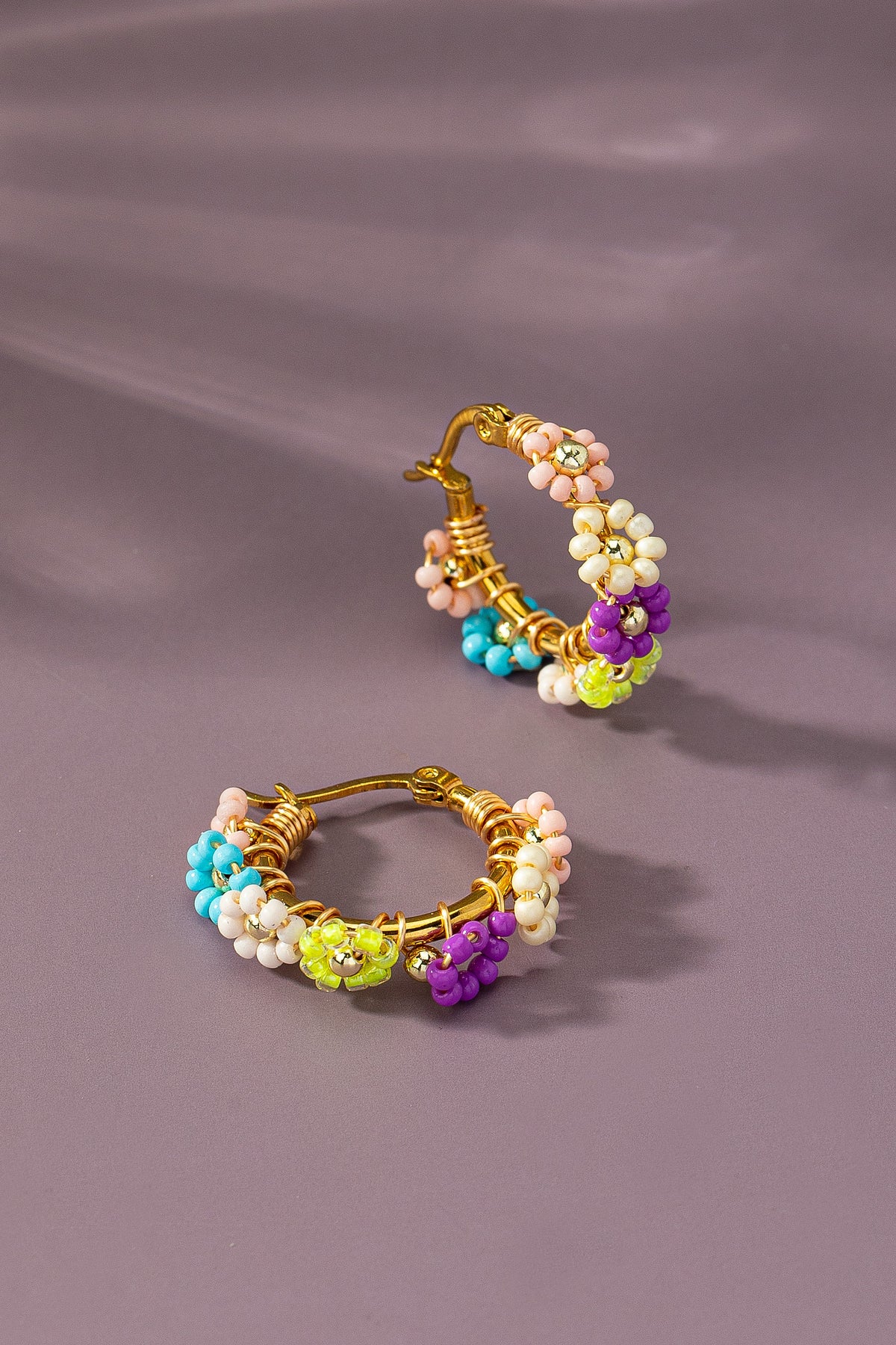 Flowers Hoop Earrings Multi