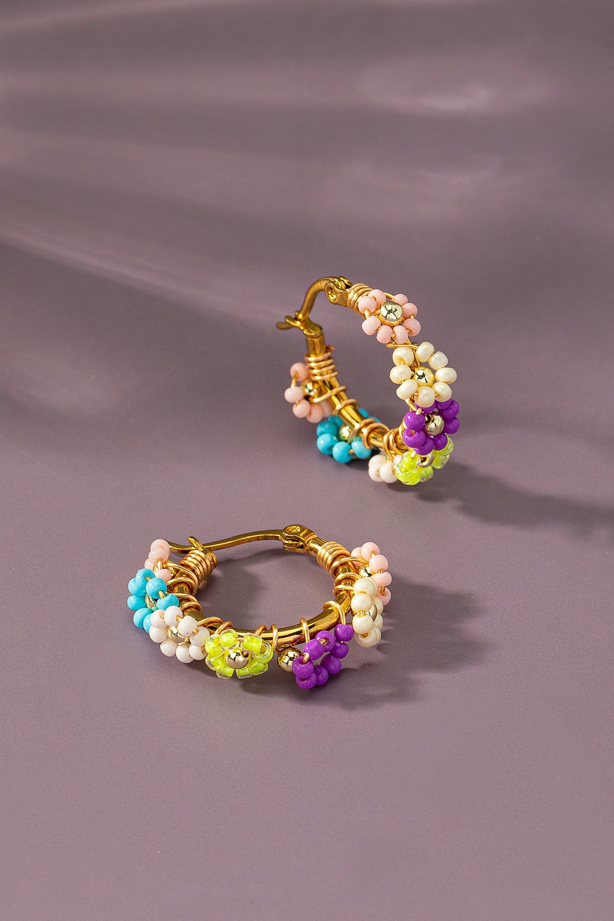 Flowers Hoop Earrings Multi