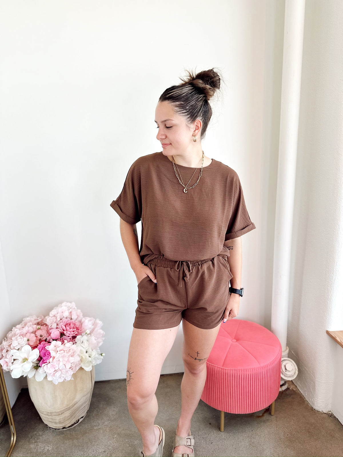 Abby Top &amp; Shorts Set Brown