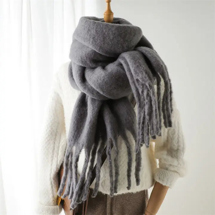 Mohair Tassel Scarf/Shawl Dark Grey