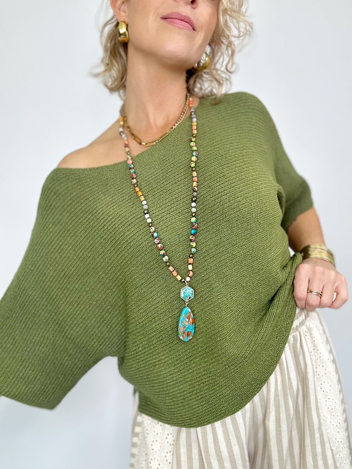 Kai Ribbed Dolman Sweater Top Fern Green