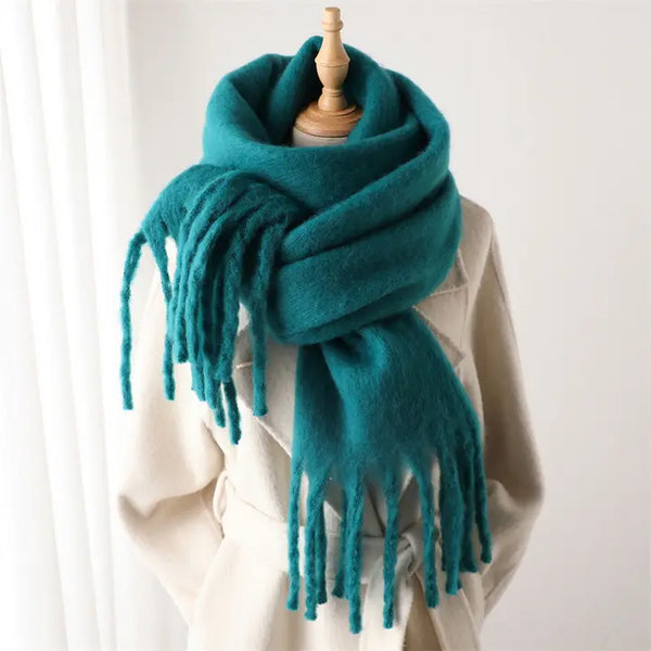 Mohair Tassel Scarf/Shawl Dark Green - Shanty Boutique