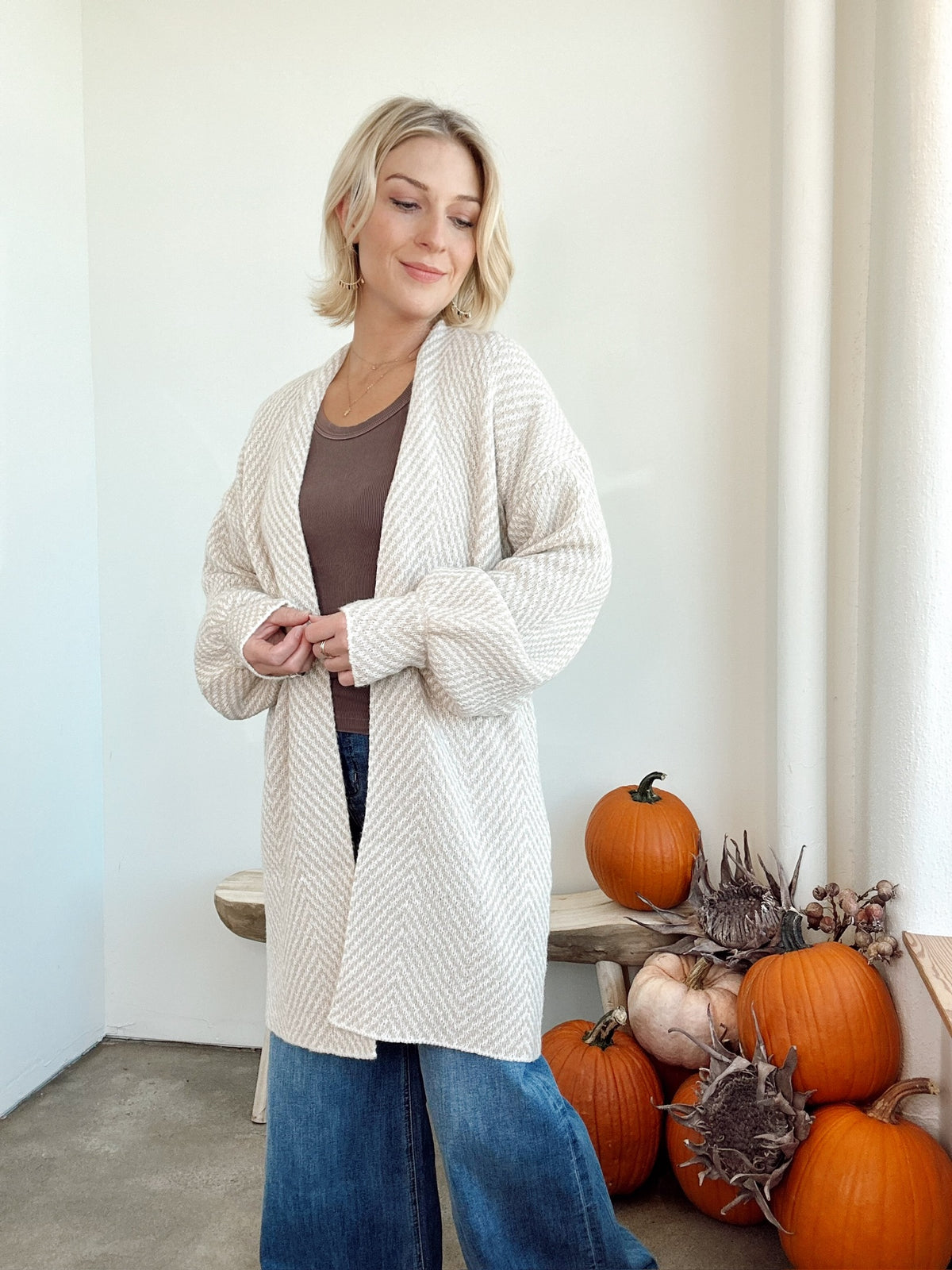 Emma Herringbone Cardigan Taupe