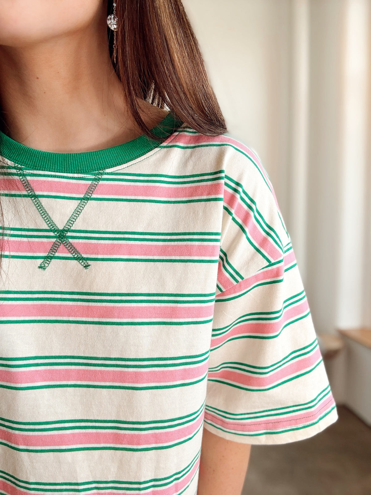 Thea Striped Relaxed Fit Knit Top Cream